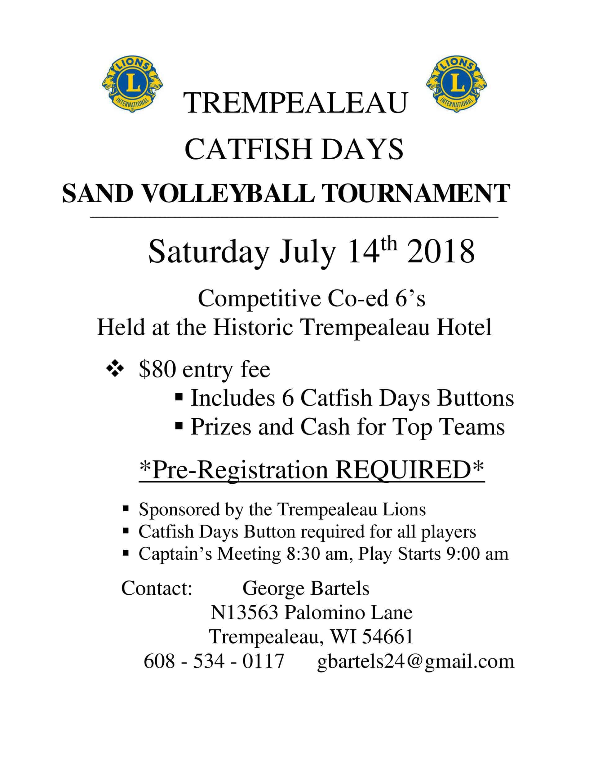 2018 Catfish Days Volleyball Flyer - The Trempealeau Hotel